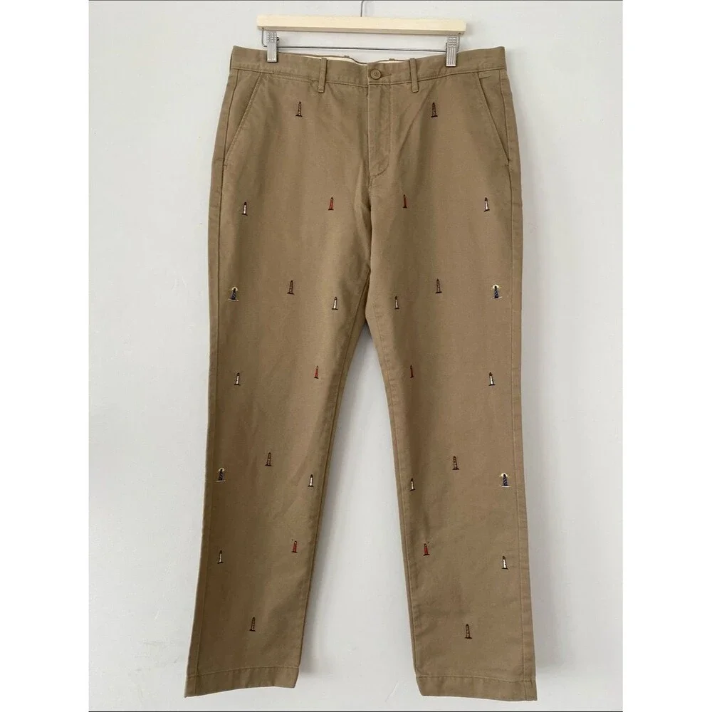 J. Crew Men's Broken In 770 Khaki Tan Pants Sz 36” W Lighthouse Embroidered